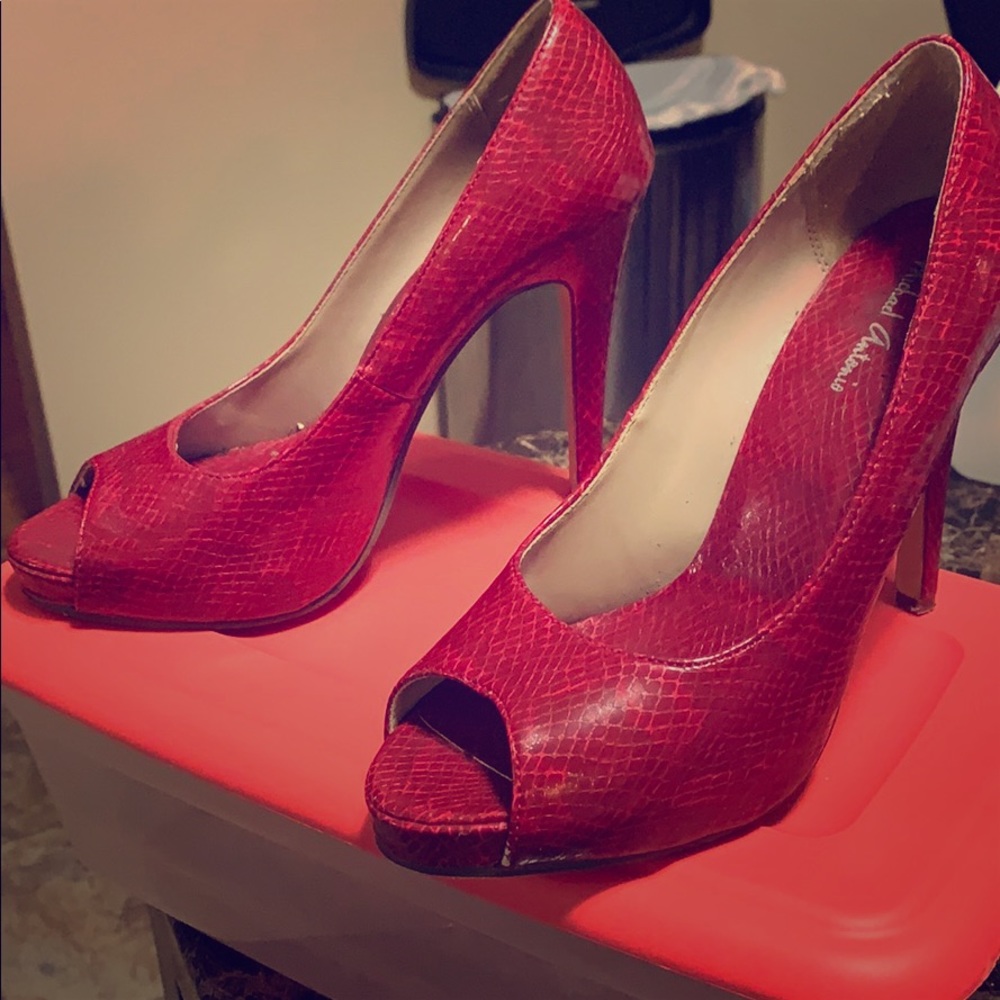 Red faux snake skin Michael Antonio platform heels